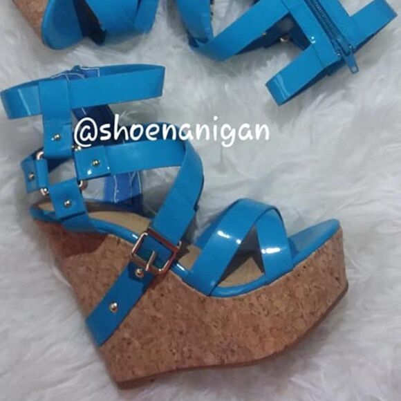 Blue Strappy cork wedge sandal New in box - Picture 1 of 3